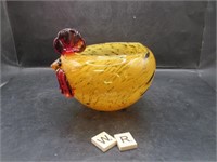 HAND BLOWN GLASS ROOSTER BOWL