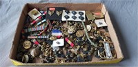 Tray Lot Of Assorted Military Pins & More