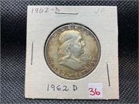 1962D Franklin half dollar