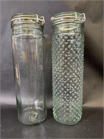 Two Glass Food Storage Jars, Hobnail & Panel