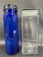 Blue Panel Glass & Clear Square Glass Containers