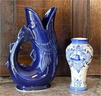 Delft Vase & Cobalt Porcelain Fish Pitcher