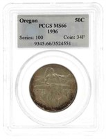 1936 US OREGON 50C SILVER COIN PCGS MS66