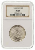 1946 US IOWA 50C SILVER COIN NGC MS67