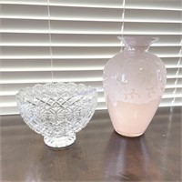 Crystal Bowl w/ Pink Vase