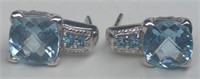 Sterling Cushion Cut Blue Topaz Stud Earrings