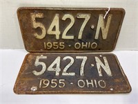 1955 OHIO LICENSE PLATES - MATCHING PAIR