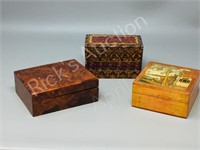 3- vintage trinket boxes, incl playing cards