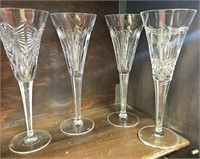 4 Waterford Crystal Fluted Champagne Glasses READ
