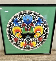 Romas Polish Paper Cut Outs Roosters Framed