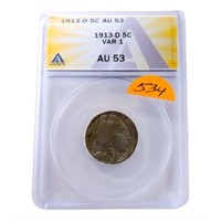 1913D Type 1 Buffalo nickel ANACS AU53