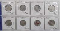 8 Pc CAD 2007/08/09 Olympic .25c Coins