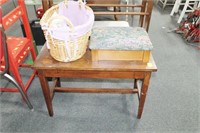 PIANO BENCH, FOOT STOOL AND BASKET