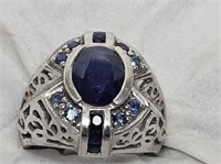 RING MARKED 925 SILVER BLUE STONE