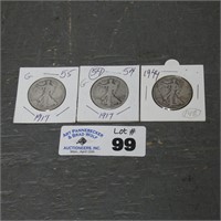 (3) Silver Walking Liberty Half Dollars