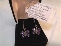 SILVER 2.35 CT PURPLE AMETHYST BUTTERFLY EARRINGS