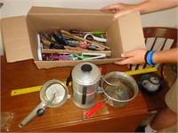Box of Utensils, Coffee Pot & Juicers