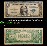 1935E $1 Blue Seal Silver Certificate Grades vf+