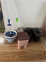 Mop Bucket, Mop & 4qty Waste Baskets