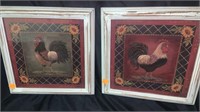 Rooster Paintings with Wooden Frame:
Set of Two