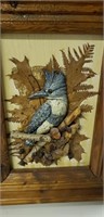Wooden Miget Blue Jay Scene with Wooden Frame