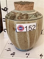 POTTERY JAR w/CORK, SIGNED