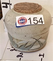 POTTERY JAR w/CORK, SIGNED