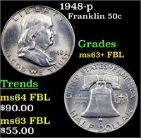 1948-p Franklin Half Dollar 50c Grades Select Unc+