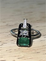 Sterling Silver Ring w/ Emerald Double Size 6.75