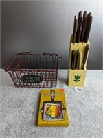 Country Market Basket Decor & Vintage Knife Block