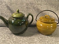 (F) Ceramic teapots and ceramic bean pot.