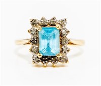 Jewelry 14k Gold Blue Topaz Diamond Cocktail Ring
