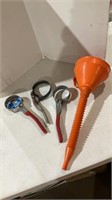 Funnel and oil filter wrenches