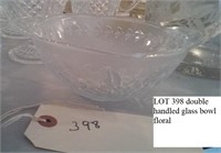 floral glass bowl w double handles