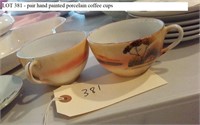 pair hand painted porcelain coffee cups