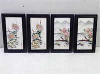 (4) Vtg MCM Japanese Painted/Framed Tiles