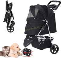 Pet Stroller  3 Wheel  Foldable  Black