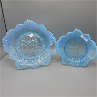 Fenton 9" & 12" blue opal Maple Leaf plate