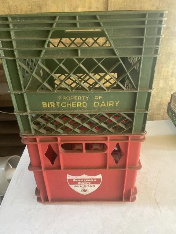 Two plastic milk crates - Britchard dairy,