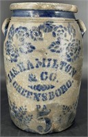 Antique 5 Gal Hamilton Greensboro Pa Stoneware