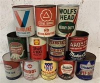 12 empty cardboard and metal oil quart cans