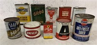 10 empty mostly automotive adv. tins