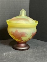 Vintage Emile Galle Cameo Glass Floral Covered Jar