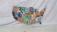 Metal USA License Plate Map