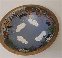 11½" Hand painted munsing wooden bowl - houses