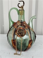 Blown Glass Decanter with Ice Pocket and Leather