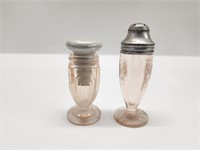 MID CENTURY PINK DEPRESSION GLASS S&P SHAKERS
