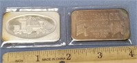 Lot of 2, 1 ounce .999 fine silver bars; one is st