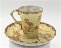 C19th Gold Overlay Fine Bone China Cup And Saucer