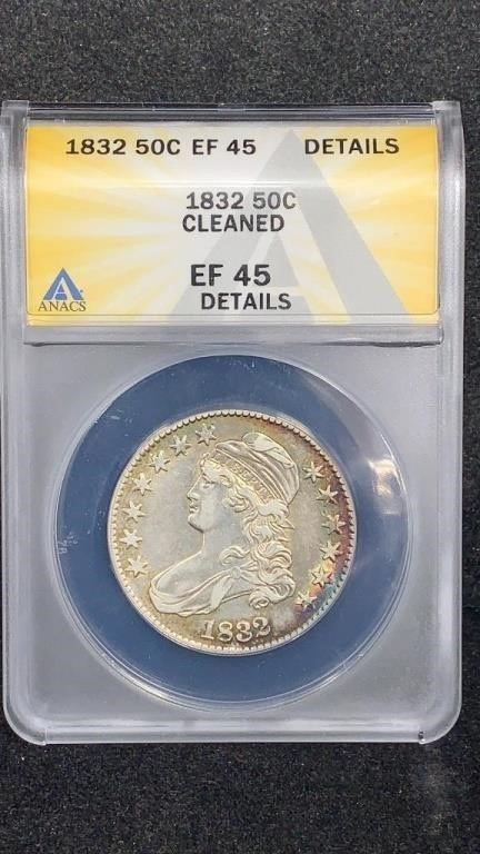 1832 ANACS EF45 Details Silver Bust Half Dollar,